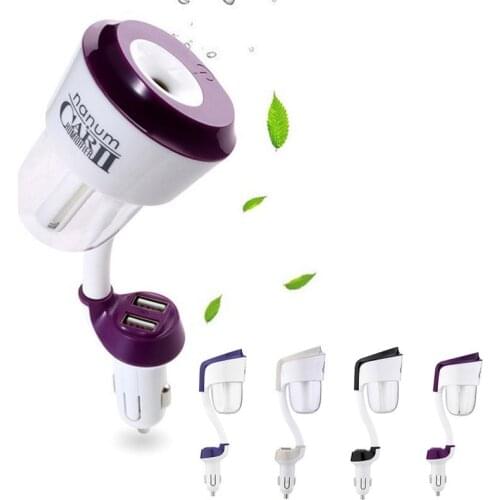 Creative Car Essential Oil Diffuser Mini Ultrasonic 12V 2 Humidifier II LED Light USB Aromatherapy Fogger Air Freshener