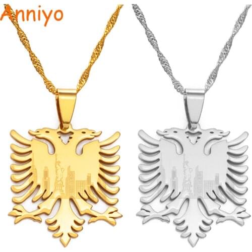 Anniyo Albania Eagle Pendant Necklaces Gold Color/Silver Color Jewelry Gifts for Women Girls #145921