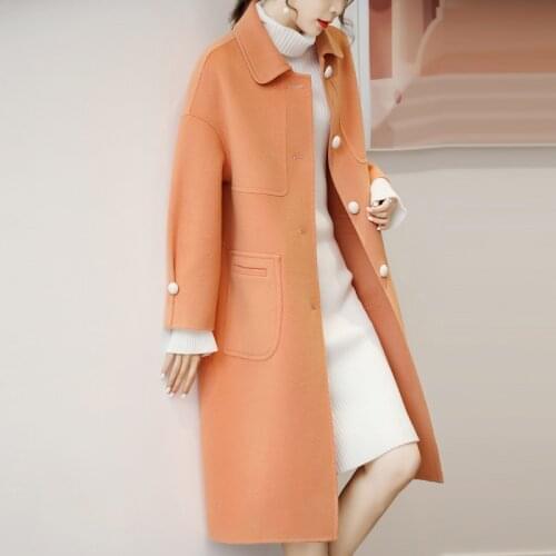 Double sided cashmere coat womens middle and long style 2020 winter new Korean fashion baby collar orange woolen coat