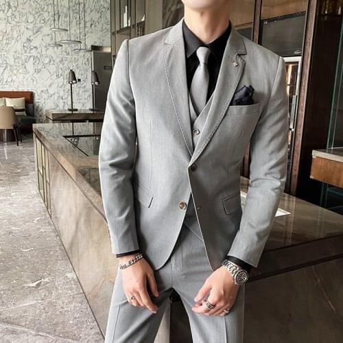 Jacket + Vest + Pants ) High-end Brand Formal Groom Wedding Dress Striped Suit Three-piece Suit Stage Performance Social Suit