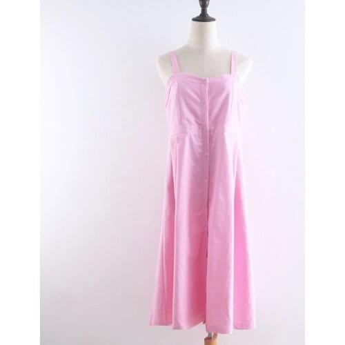 PERHAPS U Green Khaki Pink Blue Red Summer Dress Women Beach Midi Strap Button Sleeveless D0684
