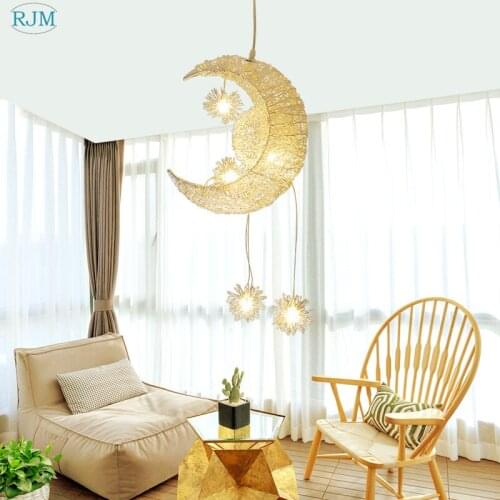 Nordic Personality Creative Simple Modern Art Moon Pendant Lights for Restaurant Bar Theme Hotel Bedroom Children 's Room Lamps