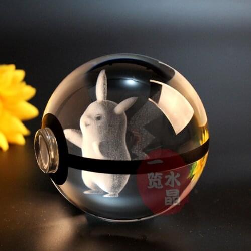Pokemon Anime 3D Laser Engraving Crystal Ball Pikachu Model Ball Pokeball with LED Light Children Gifts