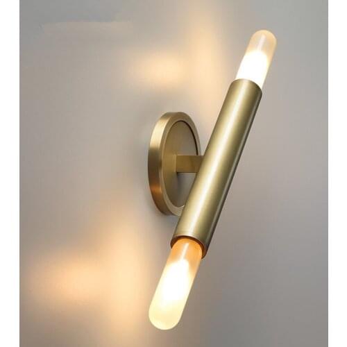 Simple copper led wall lamp post modern mirror front lamp household Creative Aisle led dining lamp bedroom bedside wall sconce