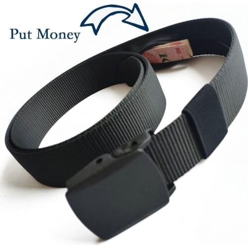 Zipper Belt Can Put Money Canvas Belt Mens High Quality Belts Army Outdoor Travel Tactical Waist Belt with Plastic 2021