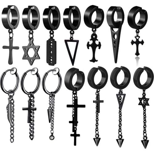 1 Piece Punk Stainless Steel Ear Clip Earrings For Men Women Black Color Non Piercing Gothic Jewelry Boys and Girls Best Gifts