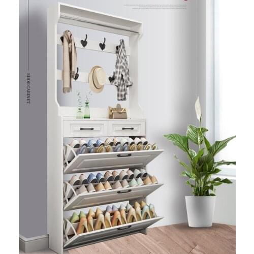 Shoe cabinet white with coat rack flip bucket shoe cabinet with drawer large capacity and space saving storage shoe shelf