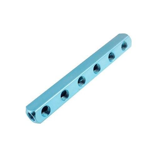 Blue Female Thread 6 Ways Air Hose Tubing Inline Aluminum Manifold Block Free shipping