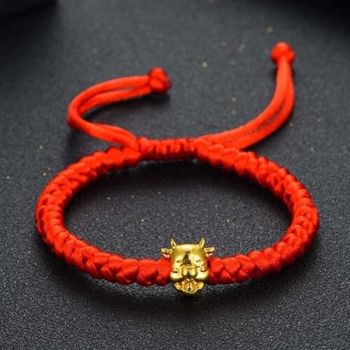Mascot Five Fortunes Golden Cow Red String Bracelet 2021 Chinese Ox New Year Tradition Zodiac Lucky Blessing Bracelets DROPSHIP