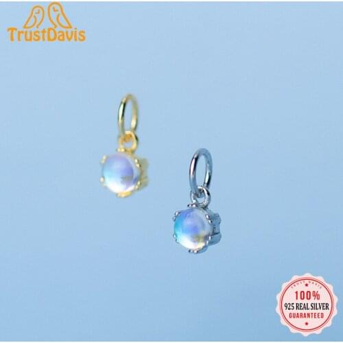 TrustDavis Real 925 Sterling Silver Fashion Round Moonstone Charm Pendant Handmade DIY Accessories Fine Jewelry Wholesale HY316