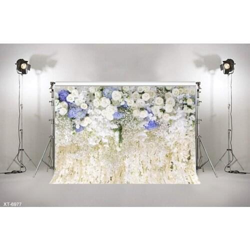 3D Blooming Flowers Wall Backdrop White Vinyl Curtain Bridal Shower Wedding Background Photo Studio Prop Floral Wedding Backdrop