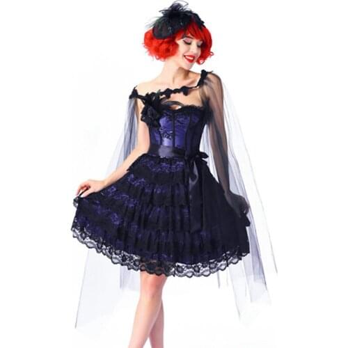 Purple&Black Lace Floral Appliques Vintage Corset Dress Sexy Gothic Clothing Women Steampunk Clothes Victorian Burlesque Outfit