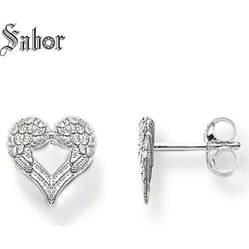 Stud Earring Winged Heart Romantic Gift For Women High Quality Earring silver color Fashion Jewelry thomas