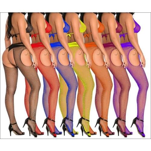 Women Crystal Rhinestone Fishnet Net Mesh Socks Stockings Tights Pantyhose