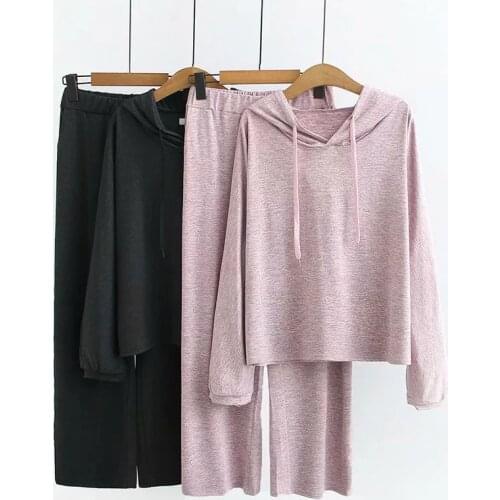 Large Size Sporting Two Piece Sets Womens 2021 Spring Quick-drying Cotton Casual Sports Suit Sets Woman Hooded Loose Sets Female