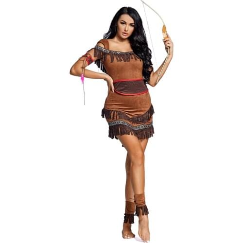 S-XL Female Warrior Hunter Archer Cosplay Women Halloween Native American Indians Costumes Carnival Purim Role Play Party Dress