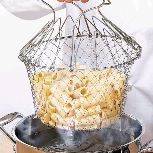 1Pcs Fry Basket Foldable Sieve Mesh Strainers Kitchen Accessories Cooking Tools Steam Rinse Strainer Colander Stainless Steel