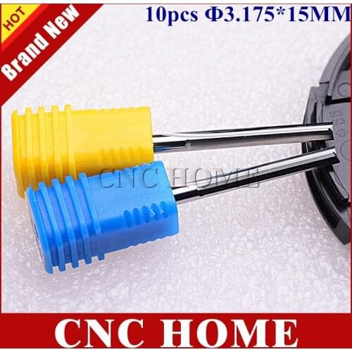 10pcs 3.175mm CED 15mm CEL Straight Slot Bit Wood Milling Cutter CNC Solid Carbide Two Double Flute Tools CNC Router Bits