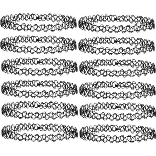 12 pcs/set Fishline Tattoo Chokers Necklace Colorful Gothic Punk Elastic Stretch Hollow Chocker for Women Girls Vintage Jewelry