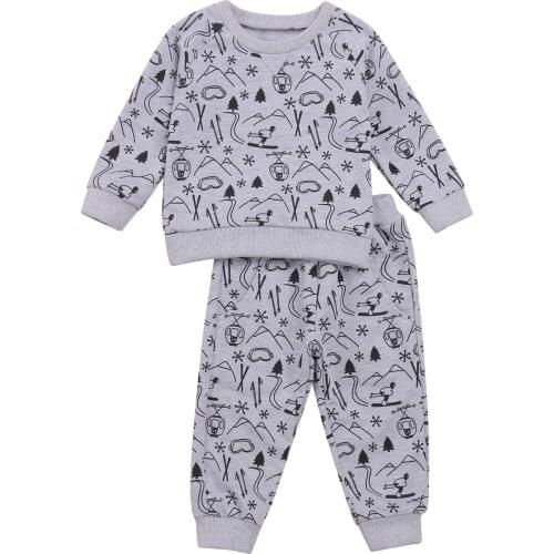 0-3Y Newborn Baby Boy Girl Long Sleeve Print Pullover Sweatshirt Tops Long Pant Trouser 2PCS Autumn Clothes Set
