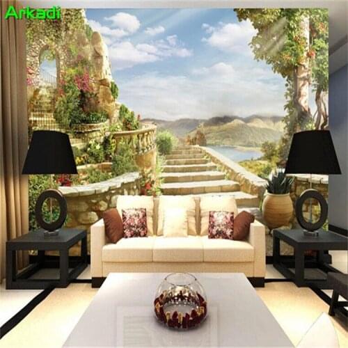 3D Wall European Town Extend Space 3D Seascape Landscape Architecture Mural Cafe Tea Restaurant Lounge Bar Clothing Store Wall