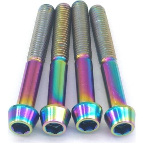 4PCS M6x45mm Rainbow GR5 Titanium Cone Head Bolts For Bike Headset Top Cap