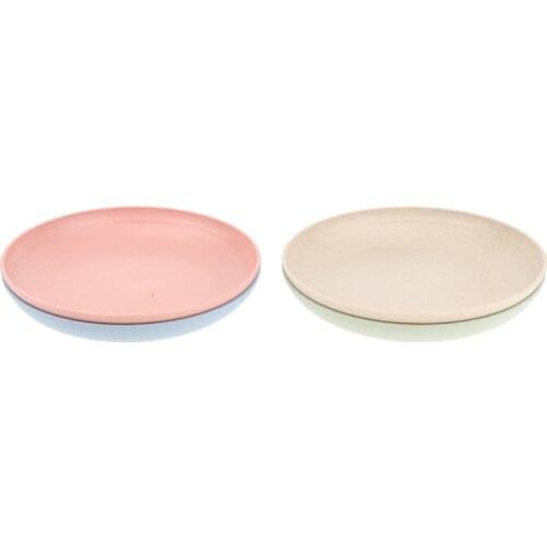 4 Pcs Wheat Straw Healthy Dinner Plates Serving Dishes Round Shape 20cm Dia. Outdoor Camping Home Dinner Lunch Dining Tool