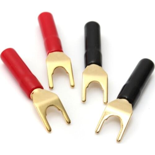 4Pcs Y-style Spade Banana Plug Gold Plated Tuning Fork Banana Plug Solderless Speaker Cable Power Terminals Connectors set