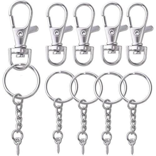 50pcs Silver Metal Swivel Clasps Lanyard Snap Hook Lobster Claw Clasp and Keychain with 11mm Screw Eye Pin for Craft Decorations