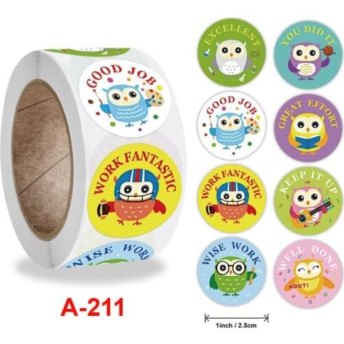 500pcs/roll Animals Cartoon Stickers for Kids Toys Sticker Various Cute Owl Designs Pattern School Teacher Reward Sticker