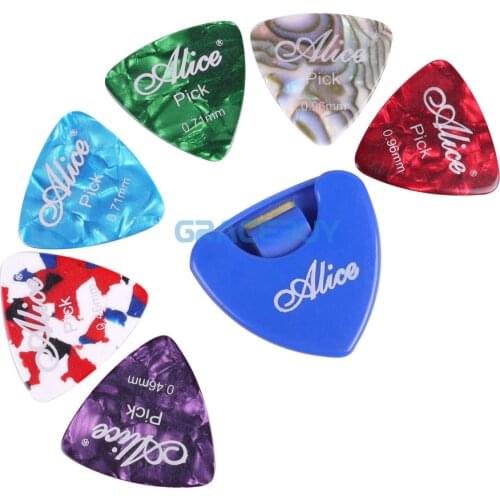 Alice Celluloid Triangle Guitar Picks And Holder 6 Pcs Guitarpicks Plectrums With 1 Case New