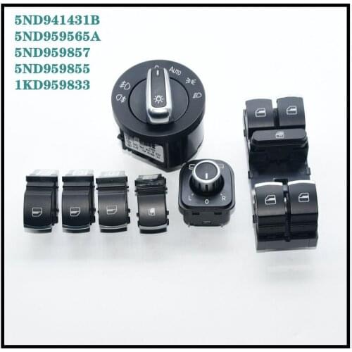 7 Pcs Chrome Headlight Switch Window Mirror For Golf MK5 6 Rabbit Passes B6 B7 CC 5ND941431B 5ND959565A 5ND959857 1KD959833