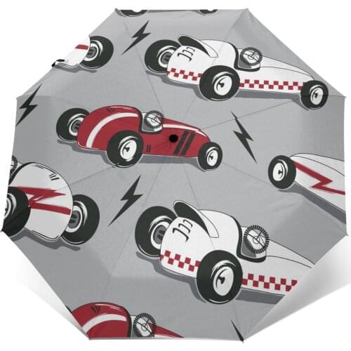 Automatic Umbrella Rain Women Three-folding Umbrella Vintage Race Cars Windproof Umbrella Female Waterproof parasol