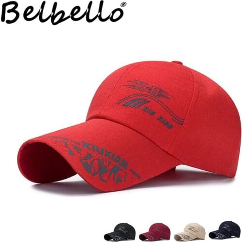 Belbello Spring Autumn New style Lengthened eaves Canvas baseball cap Outdoor recreational Go fishing Sunscreen Sunhat Mans hat