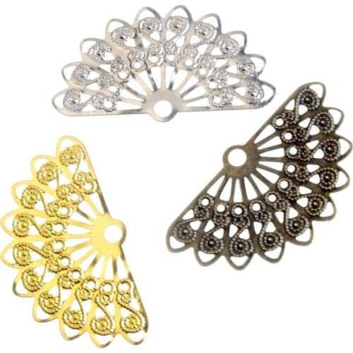Free shipping 30PCS 3Color Metal Filigree Slice Fan-shaped Wraps Connectors Jewelry Findings Connector Diy Crafts 38*22mm