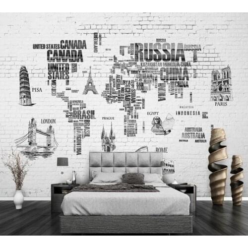 Free Shipping World Map Hand-Drawn Scandinavian TV Background Wall bedroom Backgrounds Custom 3d Mural living Room Wallpaper
