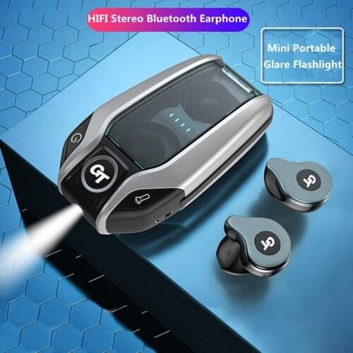 Bluetooth 5.0 Earphones TWS Wireless Headphones with Mic Sport Waterproof Earbuds HiFi Bass Stereo Music Headset Mini Flashlight