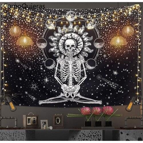 Skull Painting Black and White Tapestry Decorative Fabric House Decoration Wall Tapestry Decor Bedroom Wall Hanging Mural