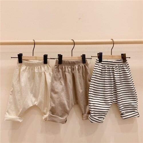 100% Cotton Childrens Pants Spring And Autumn Boys And Girls Casual Loose Pocket Trousers Baby Kids Clothing WTP37