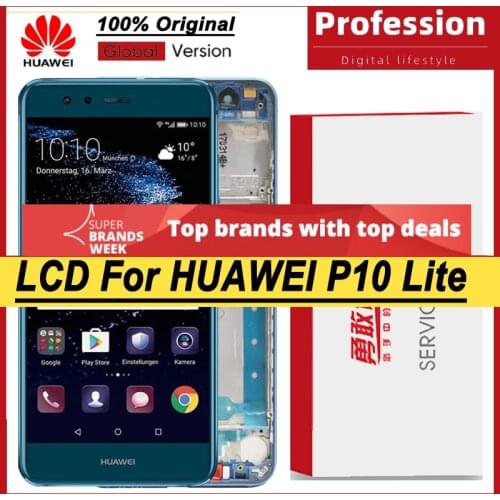 100% Original 5.2'' Display with Frame for Huawei P10 Lite LX1/LX1A Full LCD Touch Screen Digitizer Assembly Repair Parts