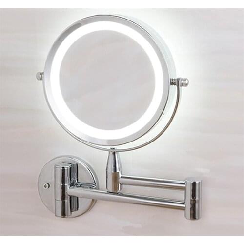 Double-side 1X /3X Magnifying Led Light Makeup Mirror Wall Mounted Folding Bathroom Mirror Flexible Round Cosmetics Mirror