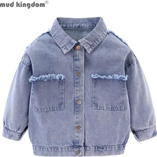 Mudkingdom Kids Clothes Spring Autumn Long Sleeve Boys Girls Denim Jackets Lapel Letter Kids Burr Coats Children Outerwear