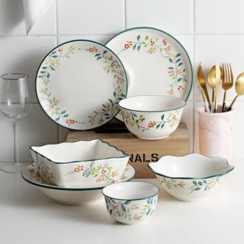 Ceramic fresh household Tableware Set Porcelain Breakfast Plates Dishes Noodle Bowl pot tableware set nature Style