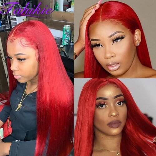 Red Wig 13x1Lace Front Wig Straight Lace Front Human Hair Wig Brazilian Remy 100% Real Human Hair Wigs Colored Human Hair Wigs