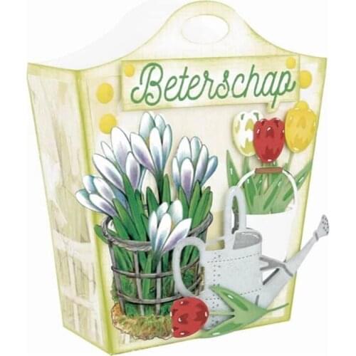 Metal Cut Dies Of Basket Flowers Lace Watering Bucket Tool Frame Greeting Card Scrapbooking Paper DIY Cards Postcard Handmade