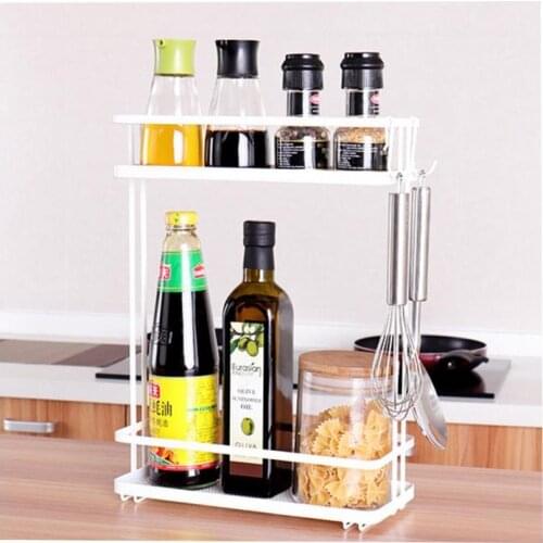 Multifunctional 2-Layers Iron Storage Rack Spice Condiment Basket Desk Organizer Kitchen Bathroom Storage Holder Rack Shelf