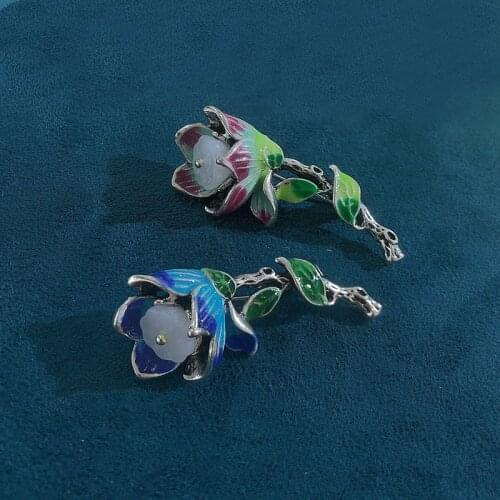 Morkopela China Enamel Chalcedony Lotus Brooches Elegant Cheongsam Clothespin Brooch Scarf Brooch Jewelry Gift Brooch For Women