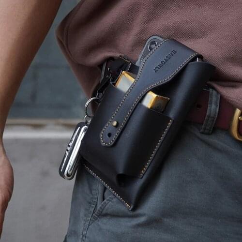 Mens Portable Sports Running Mobile Phone Storage Belt Bag Leather Crazy Horse Leather Mens Belt Ultra-thin Belt Bag