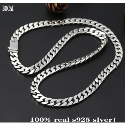 BOCAI New 100% real Solid S925 pure silver jewelry Man necklace popular simple male necklaces Sweater chain