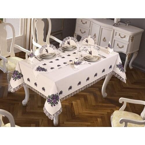 Cross stitch Printed Laced Four Rose Table Cloth Pack 26 Piece Lilac